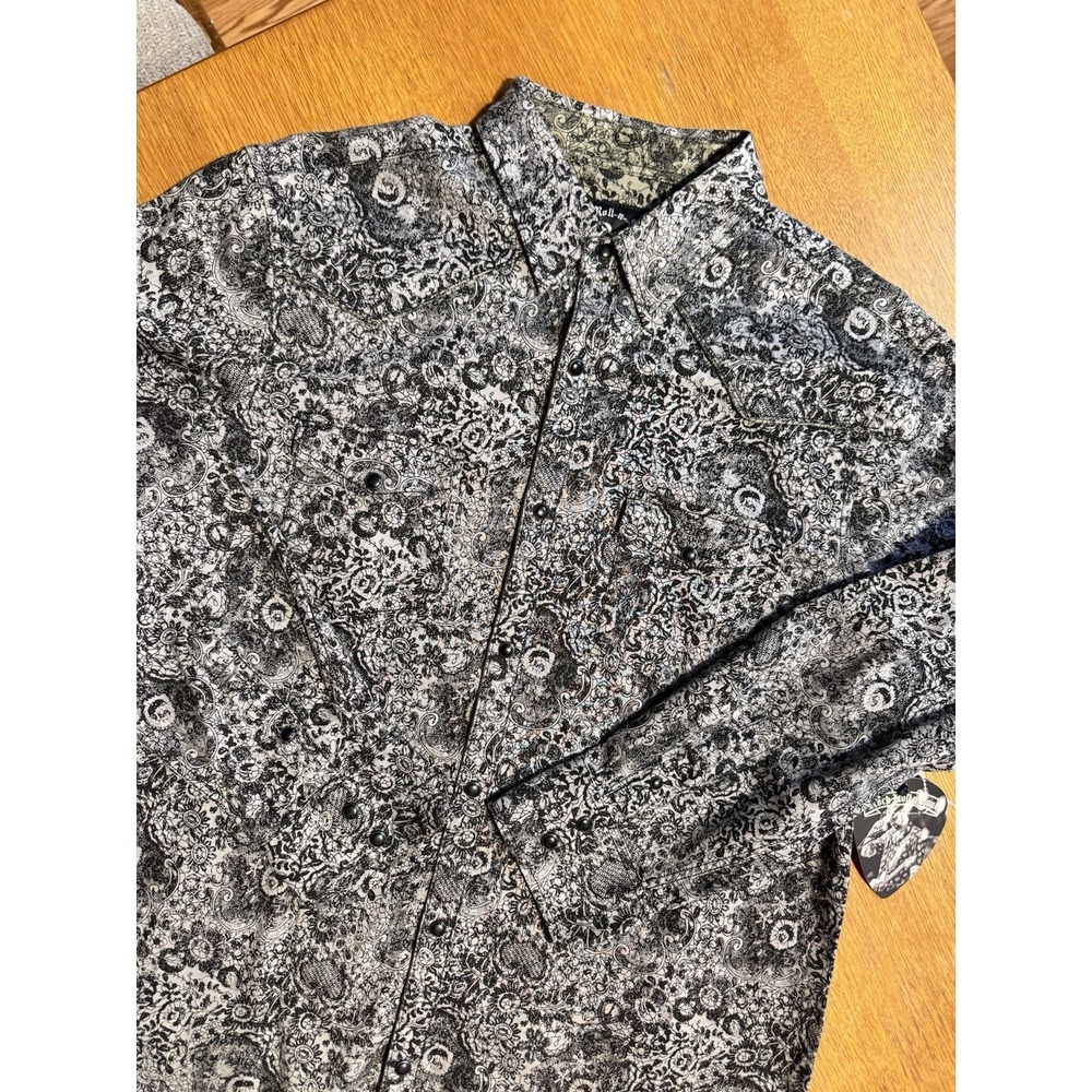 Rock Roll n Soul Western Snap Shirt Mens XL Gray Paisley Floral NWT Stretch